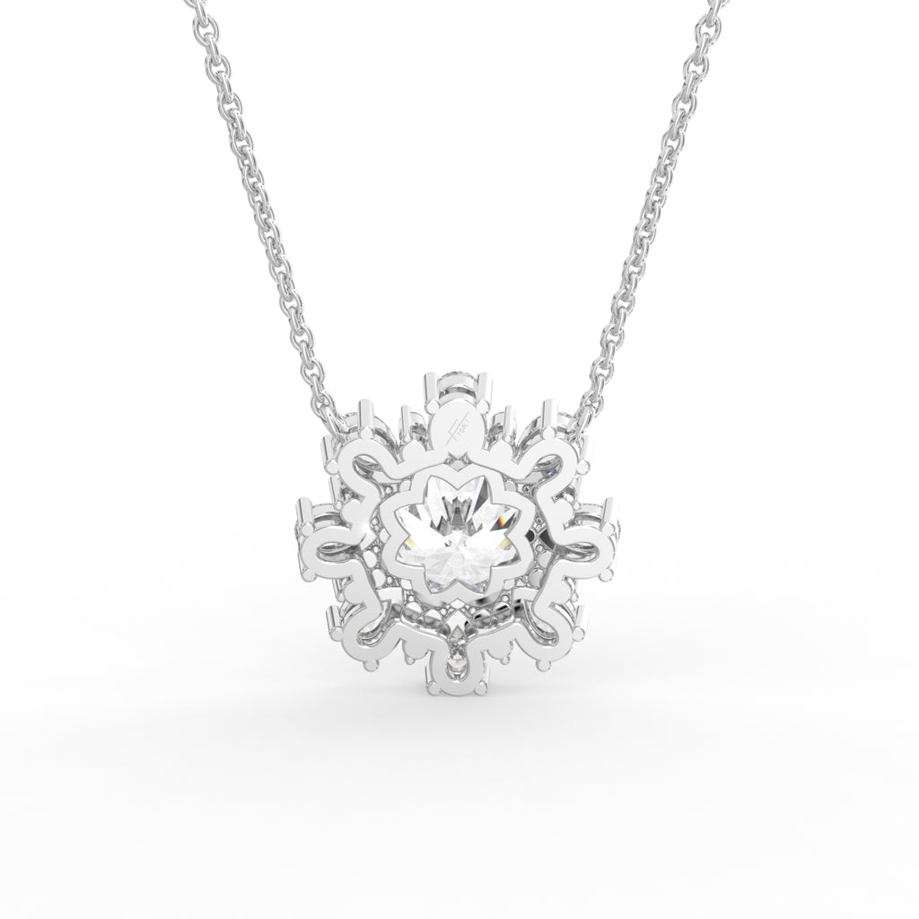 18K White Gold Flower Diamond Pendant — BACK