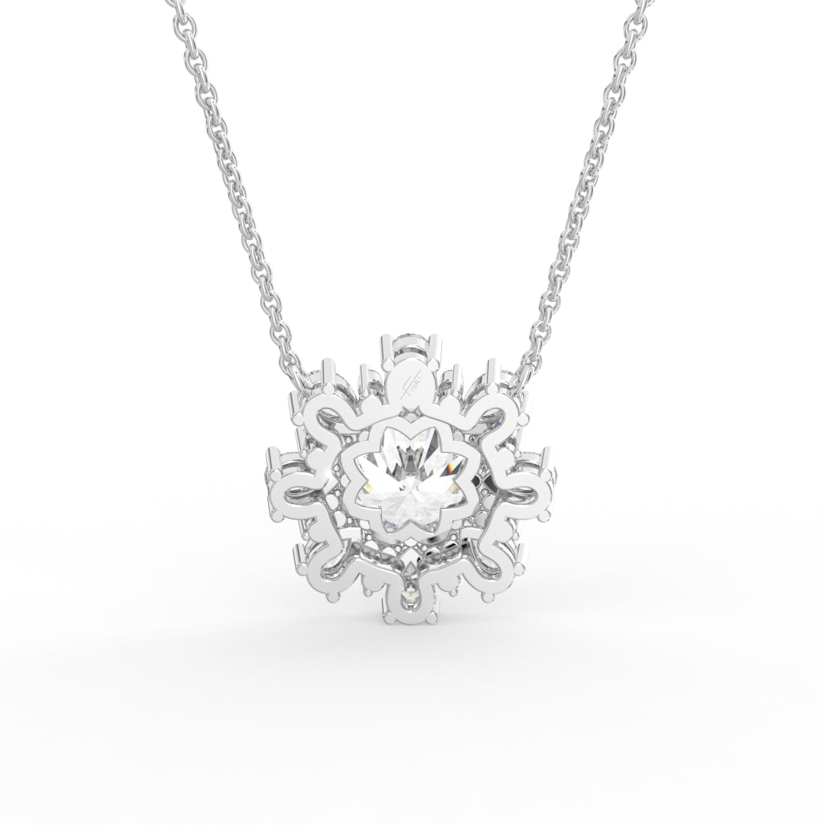 18K White Gold Flower Diamond Pendant — BACK