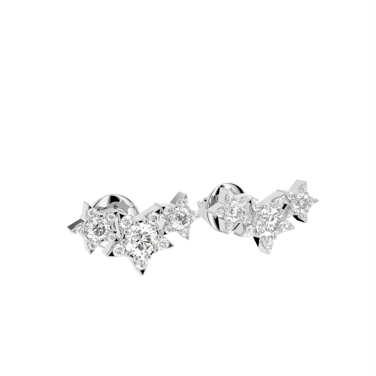 18K Star Diamond Earrings — 3D VIEW