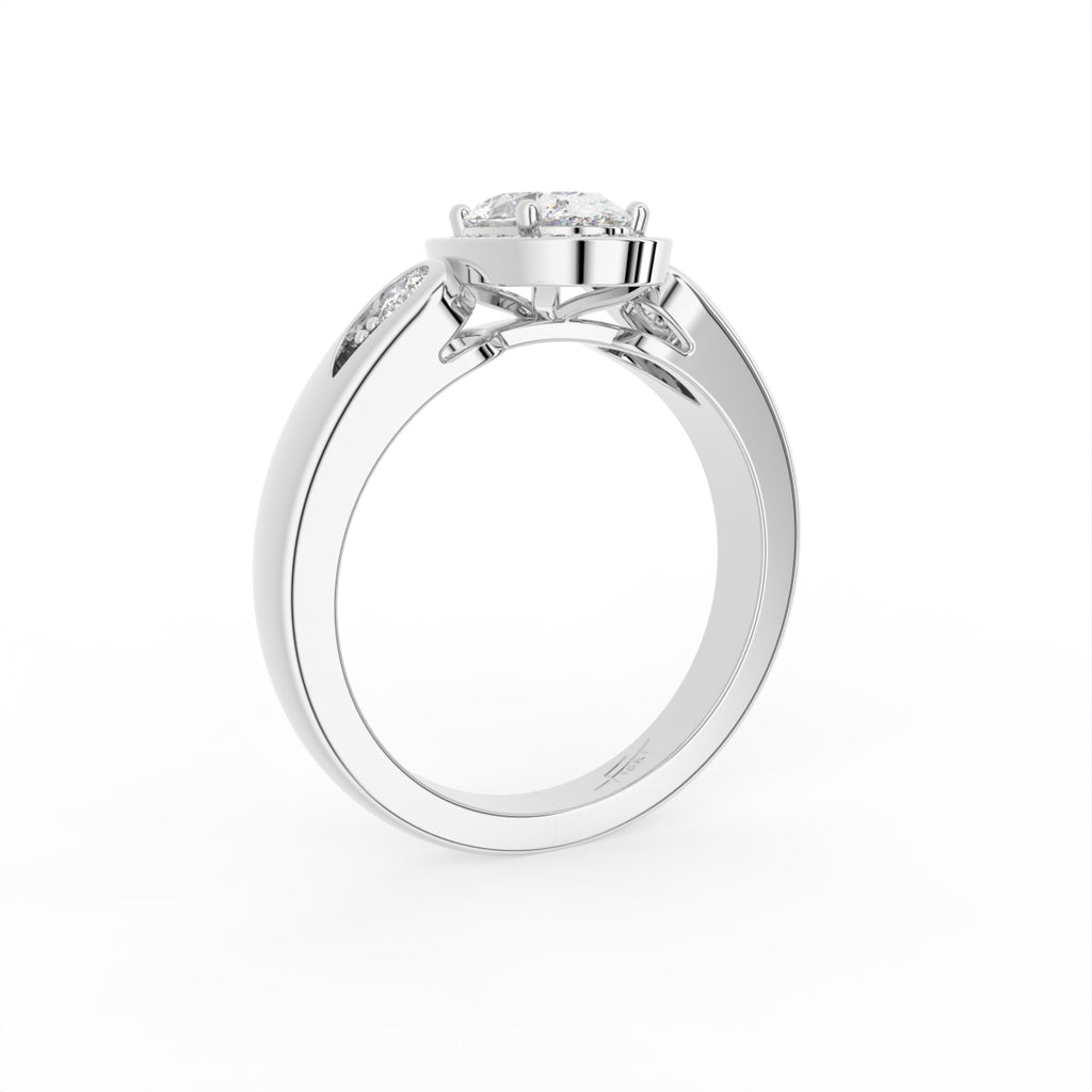14K White Gold Halo Oval Diamond Ring — 3D VIEW