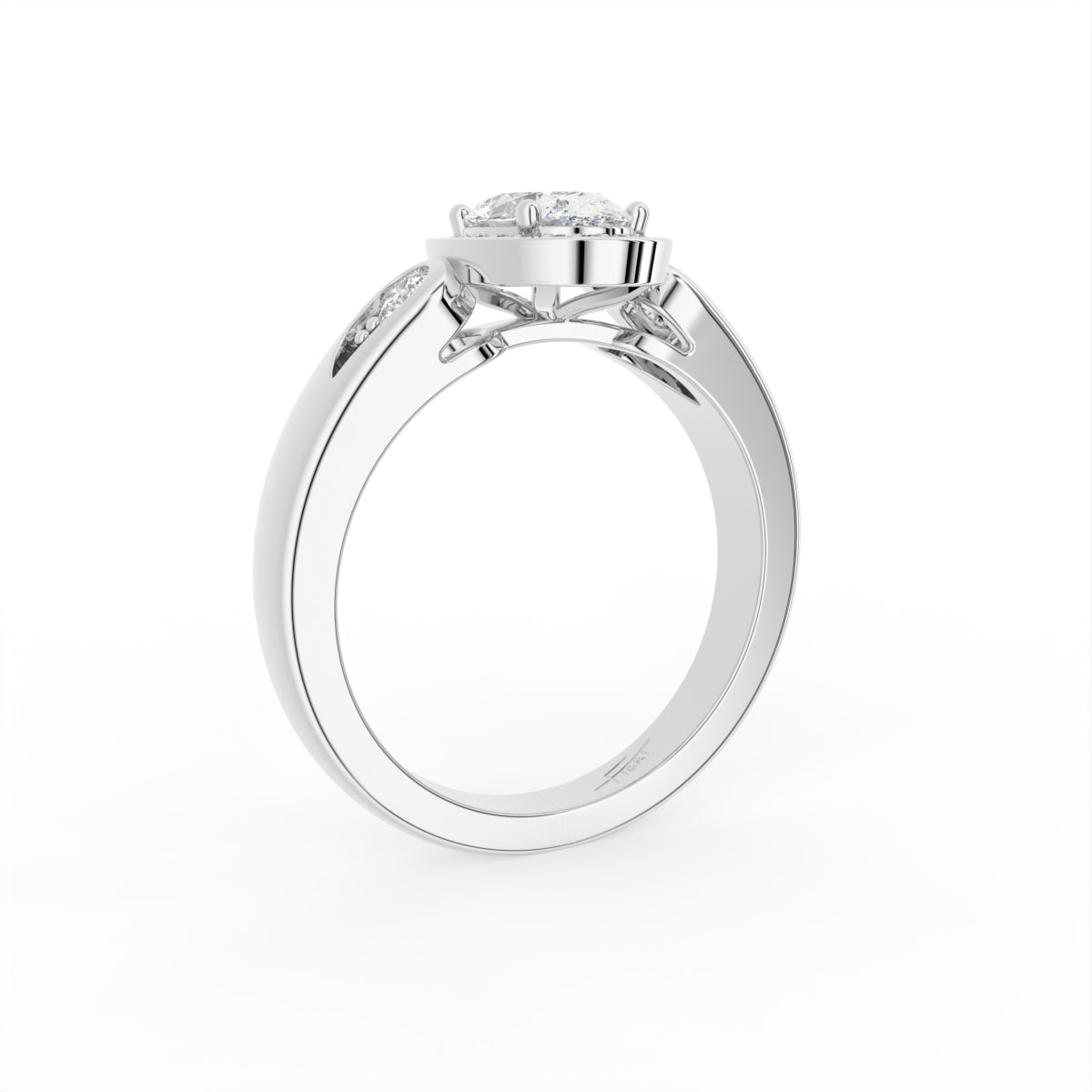 14K White Gold Halo Oval Diamond Ring — 3D VIEW