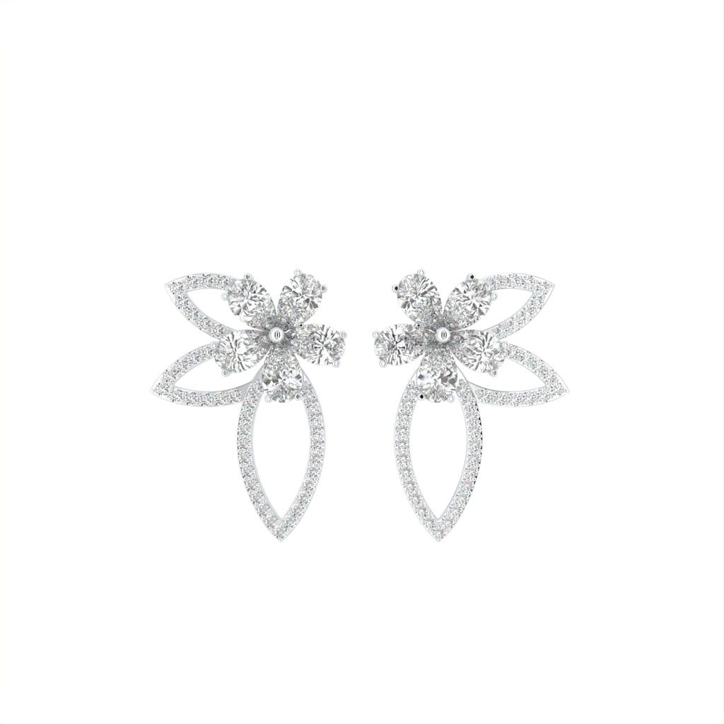 18K Floral Round Diamond Earrings — TOP