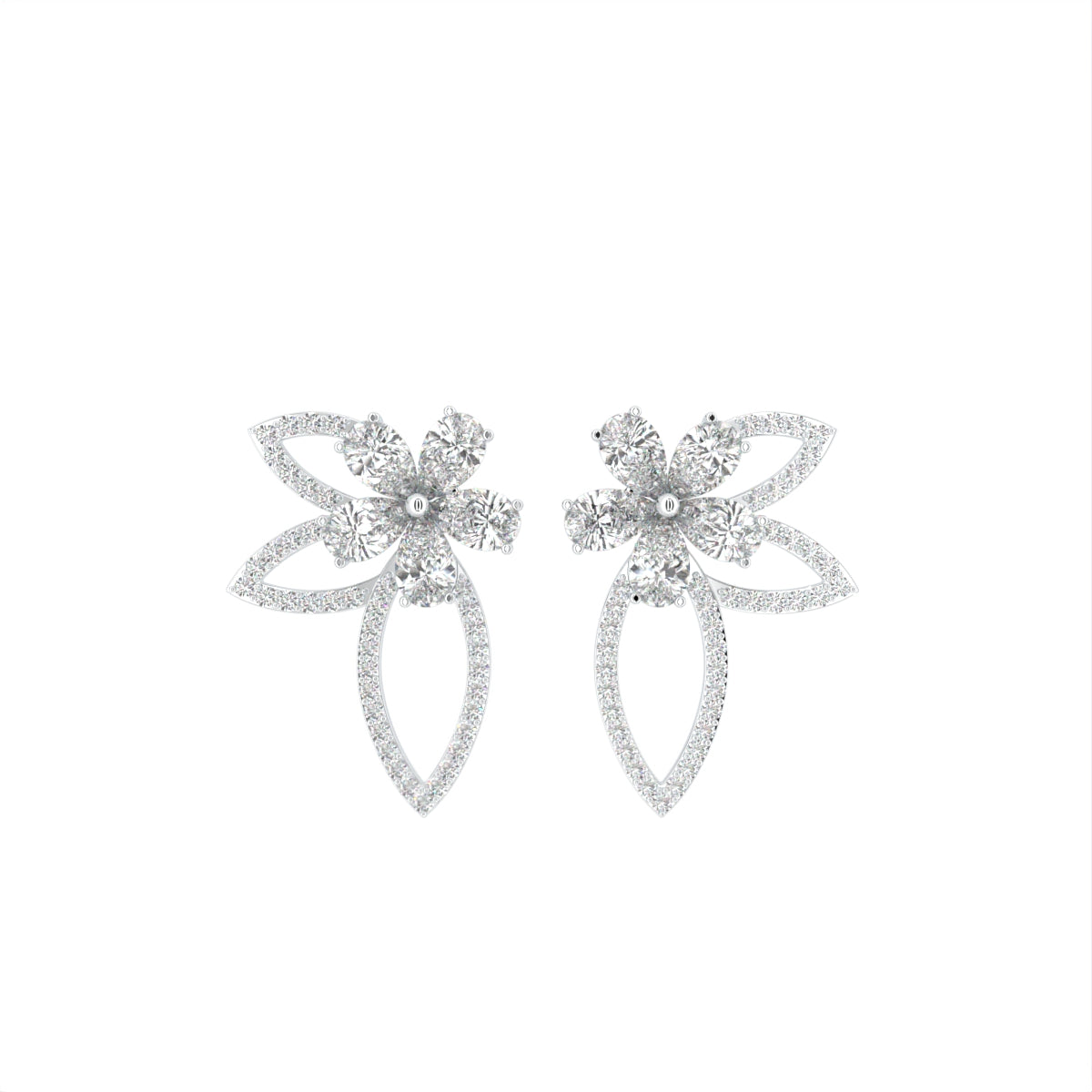 18K Floral Round Diamond Earrings — TOP