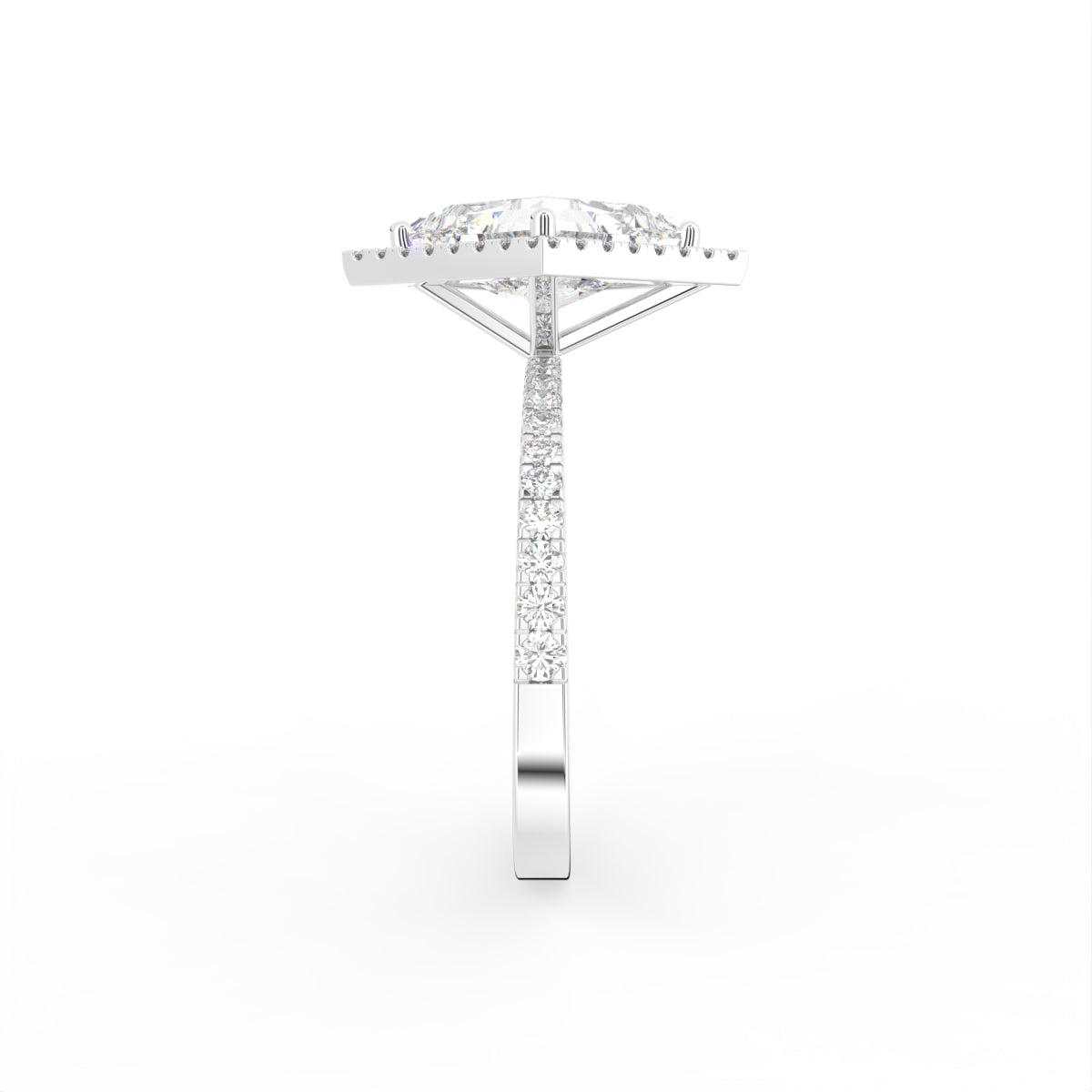 18K White Gold Kite Solitaire Diamond Ring — SIDE