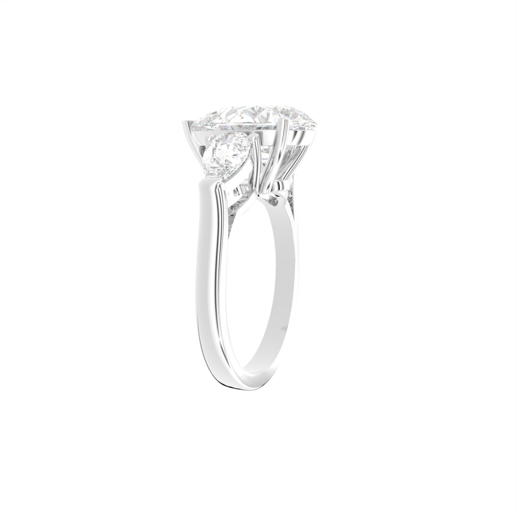 18K Trilogy Pear Diamond Engagement Ring — 3D VIEW