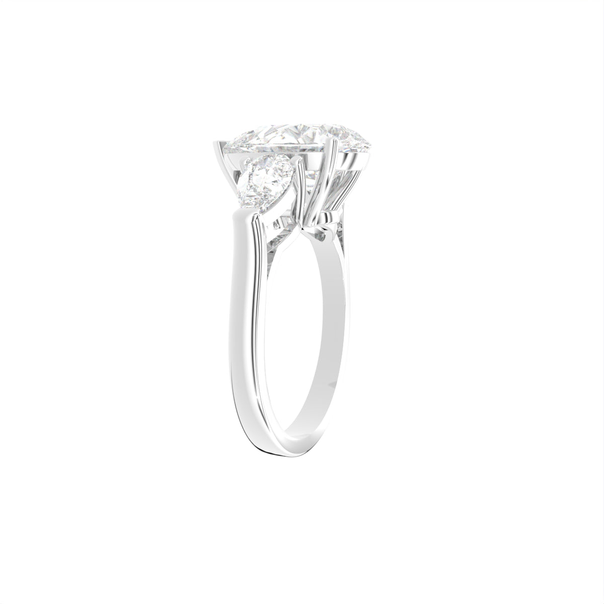 18K Trilogy Pear Diamond Engagement Ring — 3D VIEW