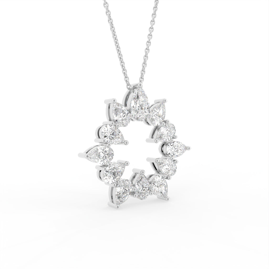 18K Floral Pear Diamond Pendant — 3D VIEW