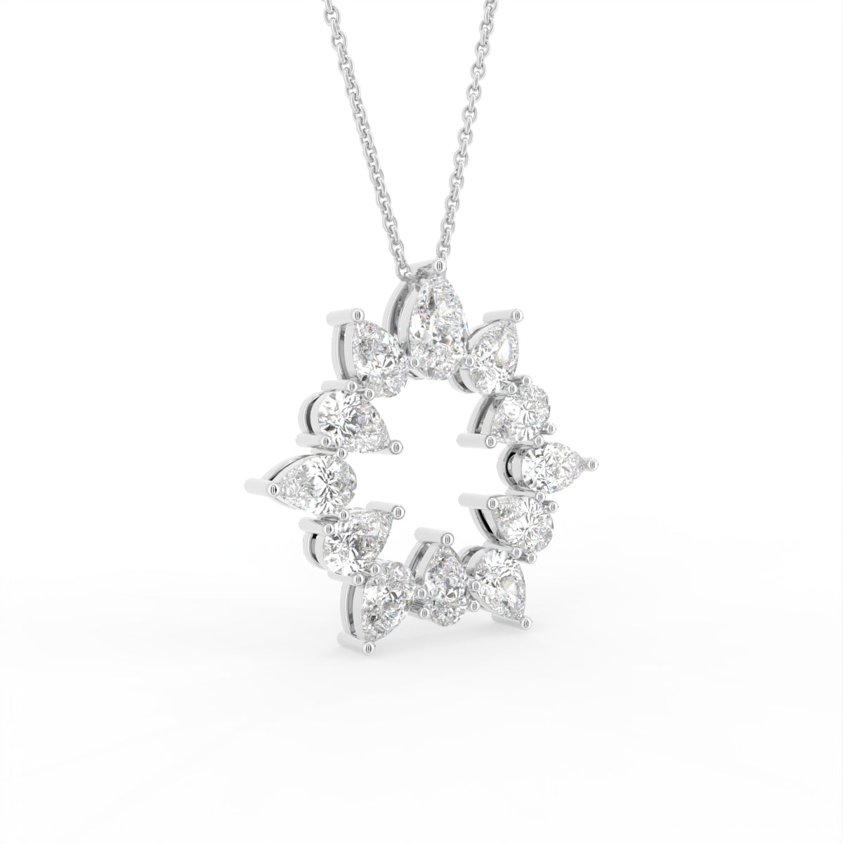 18K Floral Pear Diamond Pendant — 3D VIEW