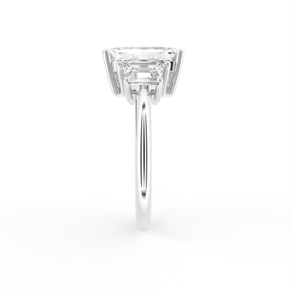 18K Trilogy Emerald-Cut Diamond Ring — SIDE