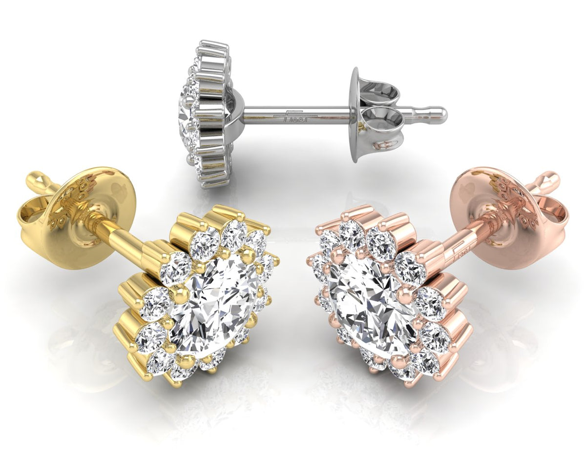 18K Halo Diamond Earrings — 3 COLOR