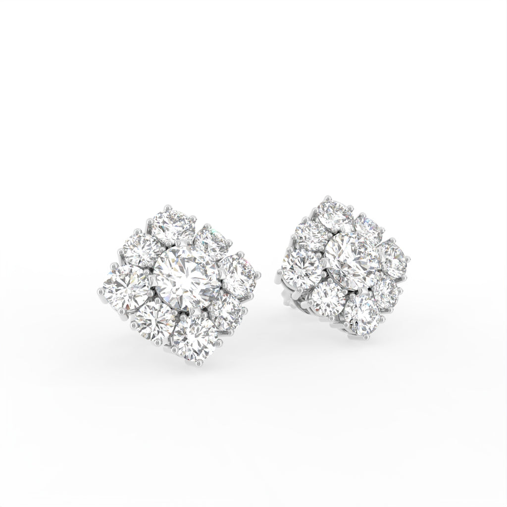 18K Round Halo Bespoke Diamond Earrings — 3D VIEW
