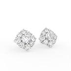18K Round Halo Bespoke Diamond Earrings — 3D VIEW