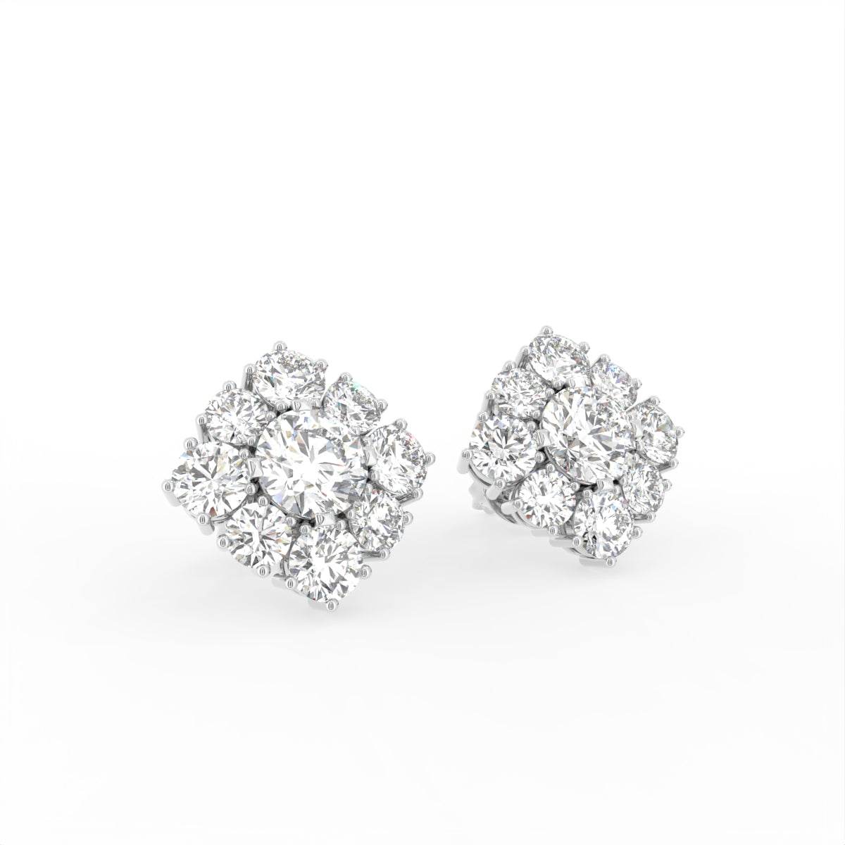 18K Round Halo Bespoke Diamond Earrings — 3D VIEW