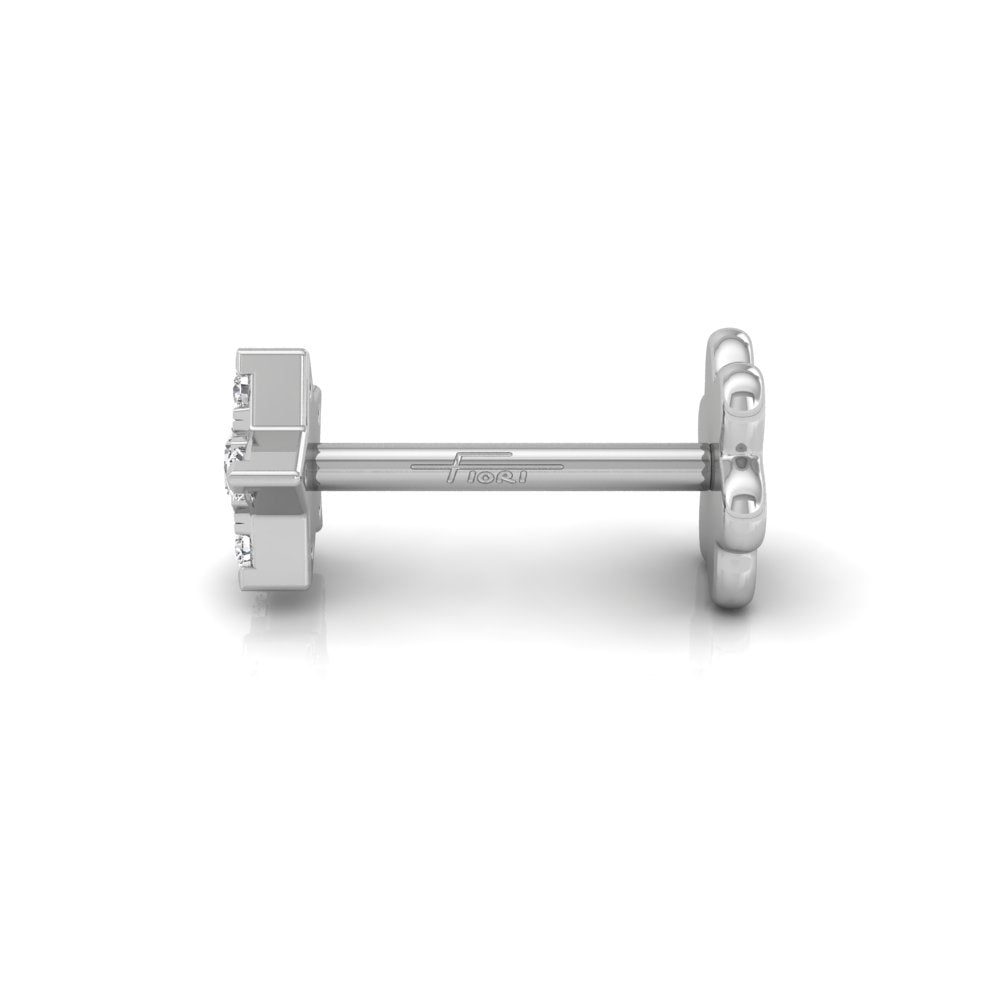 14K Star Round Diamond Piercing Earrings — SIDE VIEW