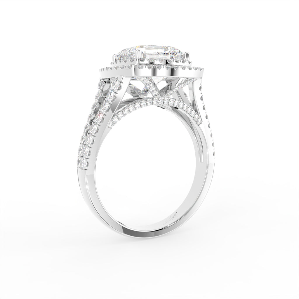 18K Halo Cushion-Cut Solitaire Diamond Ring — 3D VIEW
