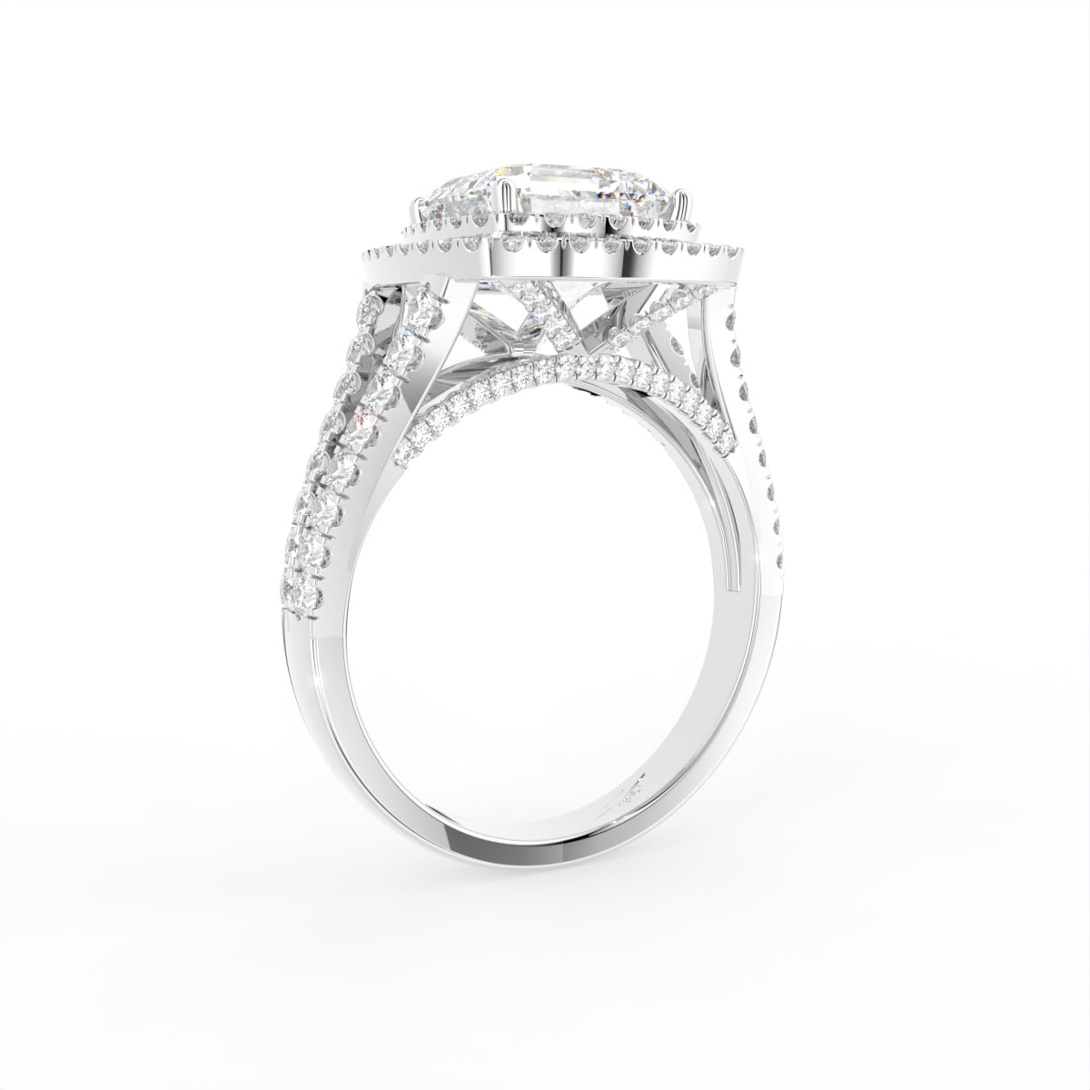 18K Halo Cushion-Cut Solitaire Diamond Ring — 3D VIEW