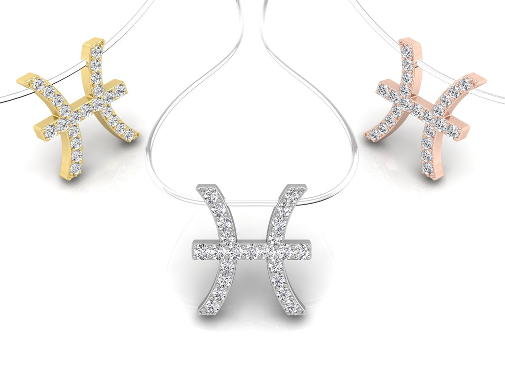 18K White Gold Zodiac Round Diamond Pendant — 3 COLOR