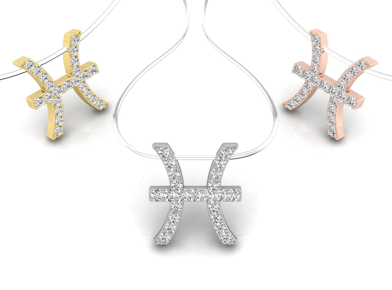 18K White Gold Zodiac Round Diamond Pendant — 3 COLOR