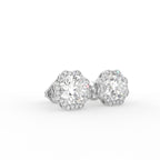 18K Halo Diamond Earrings — 3D VIEW