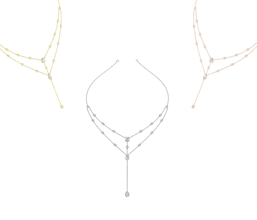18K Cluster Diamond Pendant Necklace — 3 COLOR