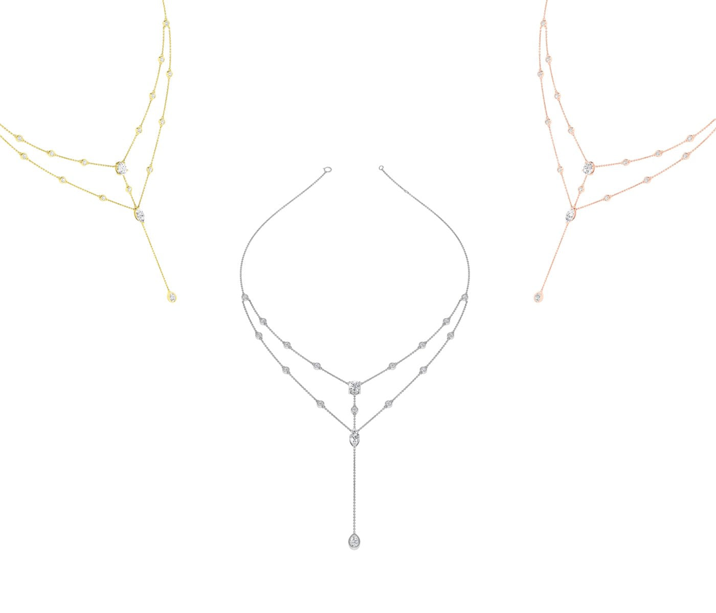 18K Cluster Diamond Pendant Necklace — 3 COLOR