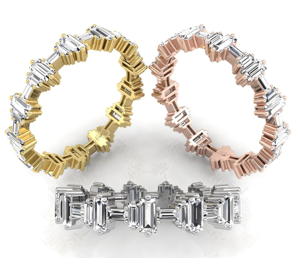 18K Baguette Eternity Diamond Ring — 3 COLOR