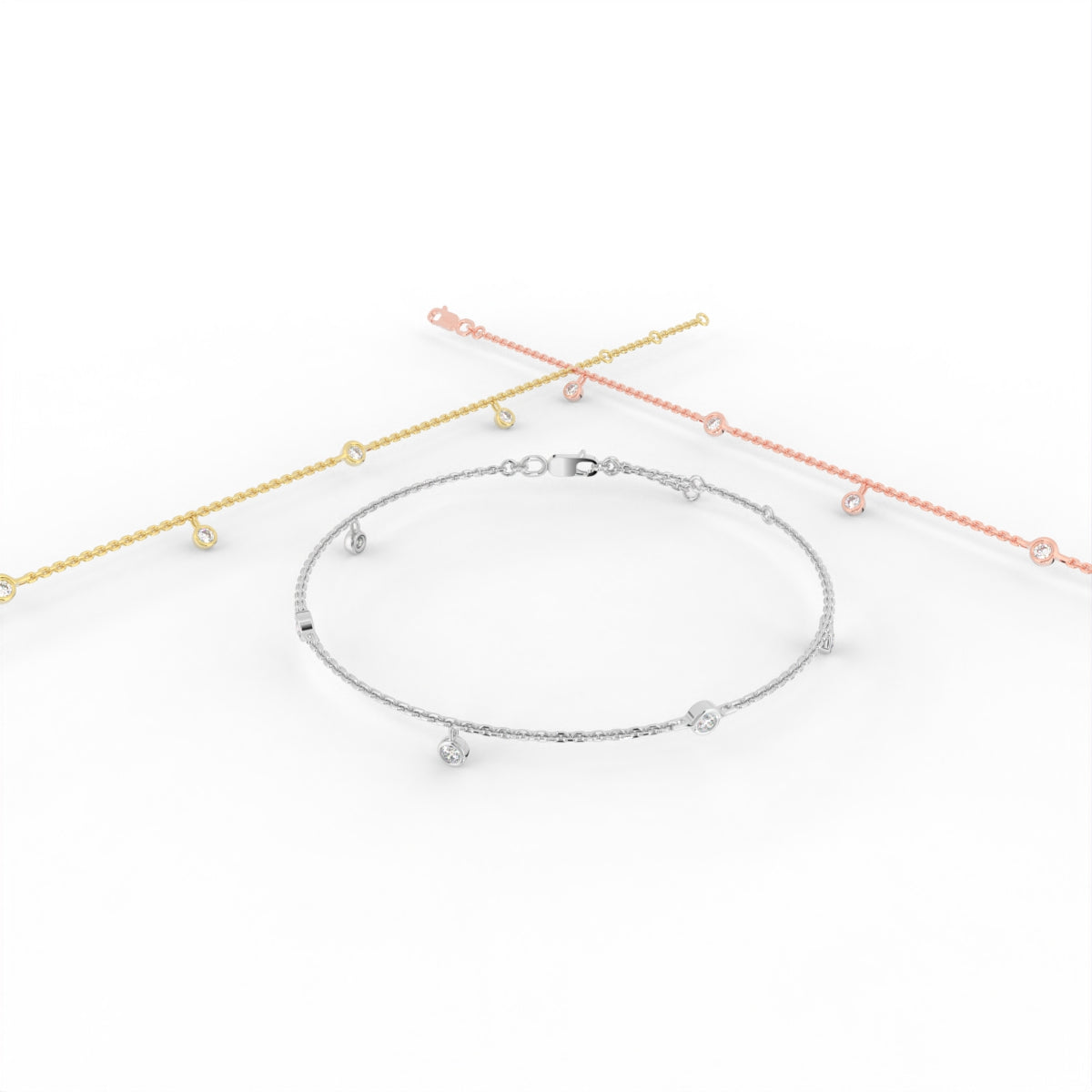 18K Gold Round Diamond Bracelet — 3 COLOR