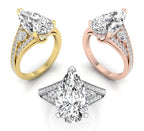 18K Shoulder Set Pear Diamond Ring — 3 COLOR