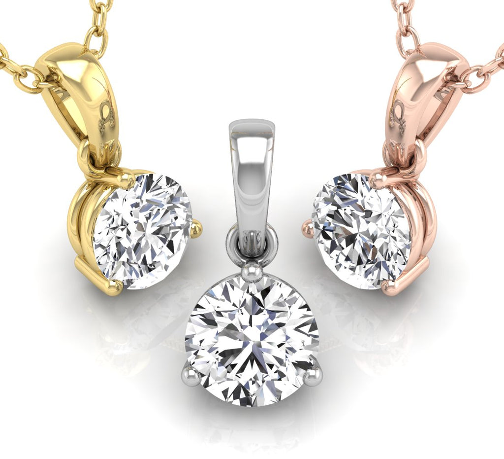 18K Solitaire Diamond Pendant — 3 COLOR