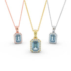18K White Gold Halo Emerald Blue Diamond Pendant — 3 COLOR