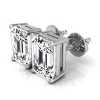 18K White Gold Solitaire Emerald Diamond Earrings — 3D VIEW