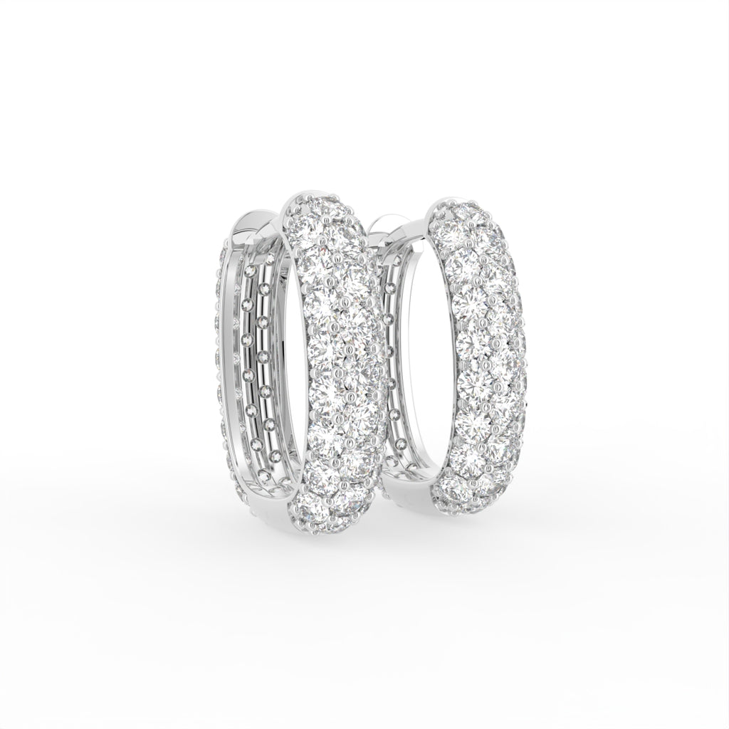 18K Pave Diamond Hoop Earrings — 3D VIEW