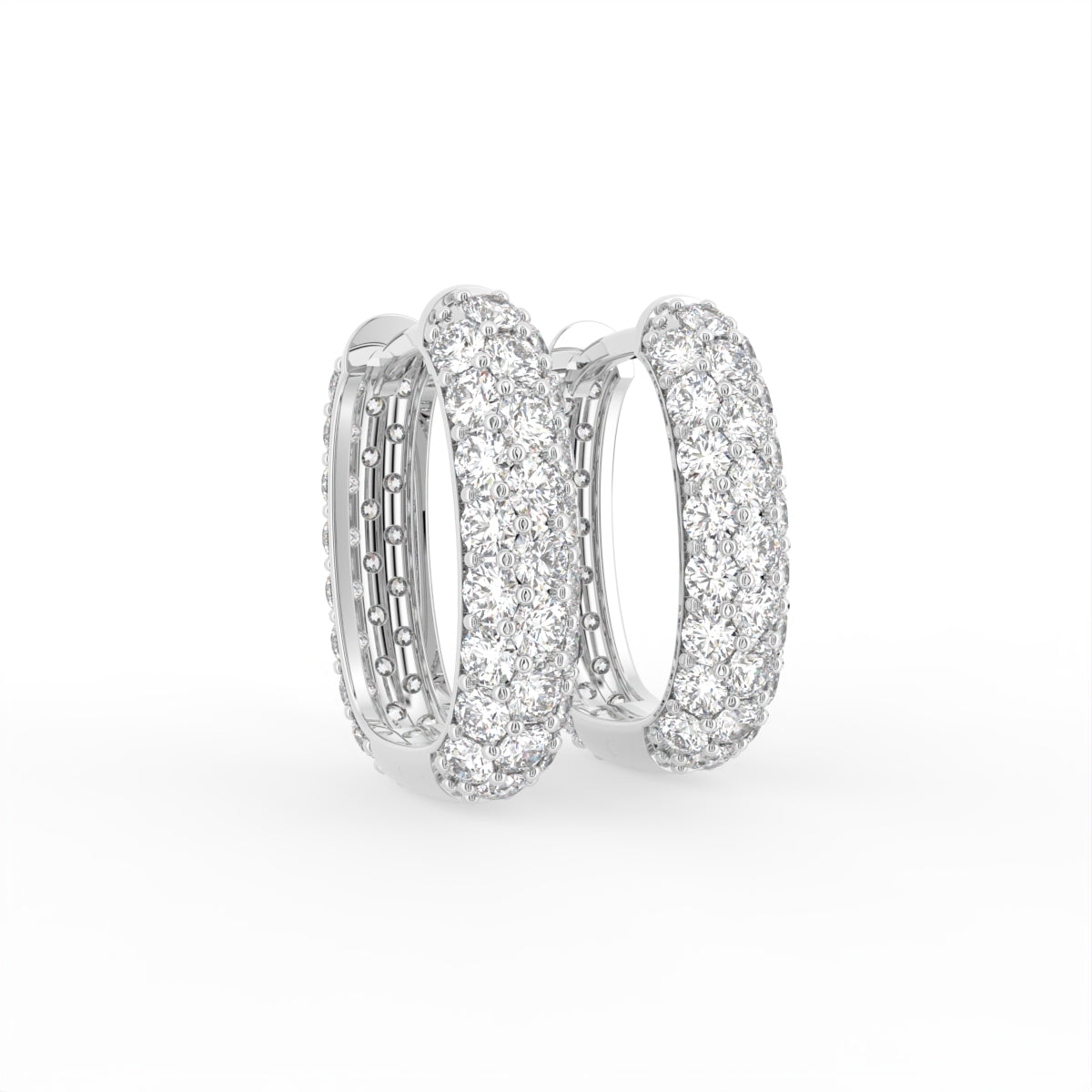 18K Pave Diamond Hoop Earrings — 3D VIEW