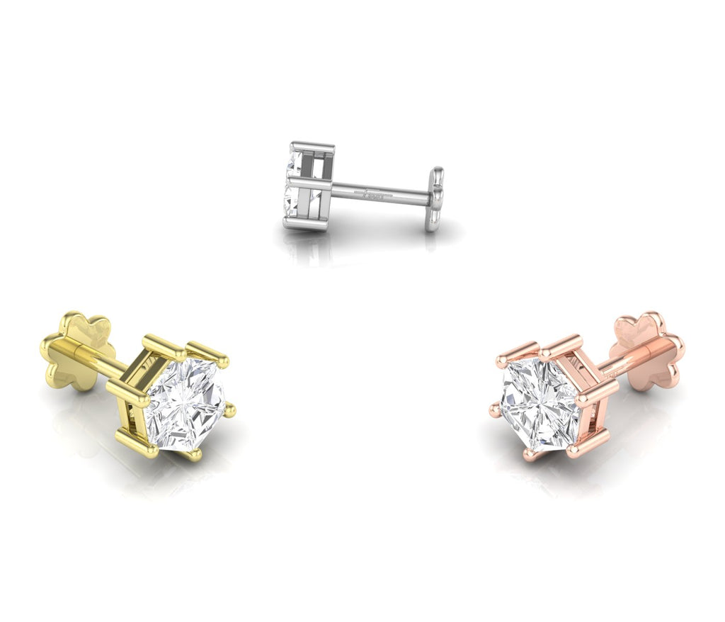 14K White Gold Princess Diamond Stud Earrings — 3 COLOR