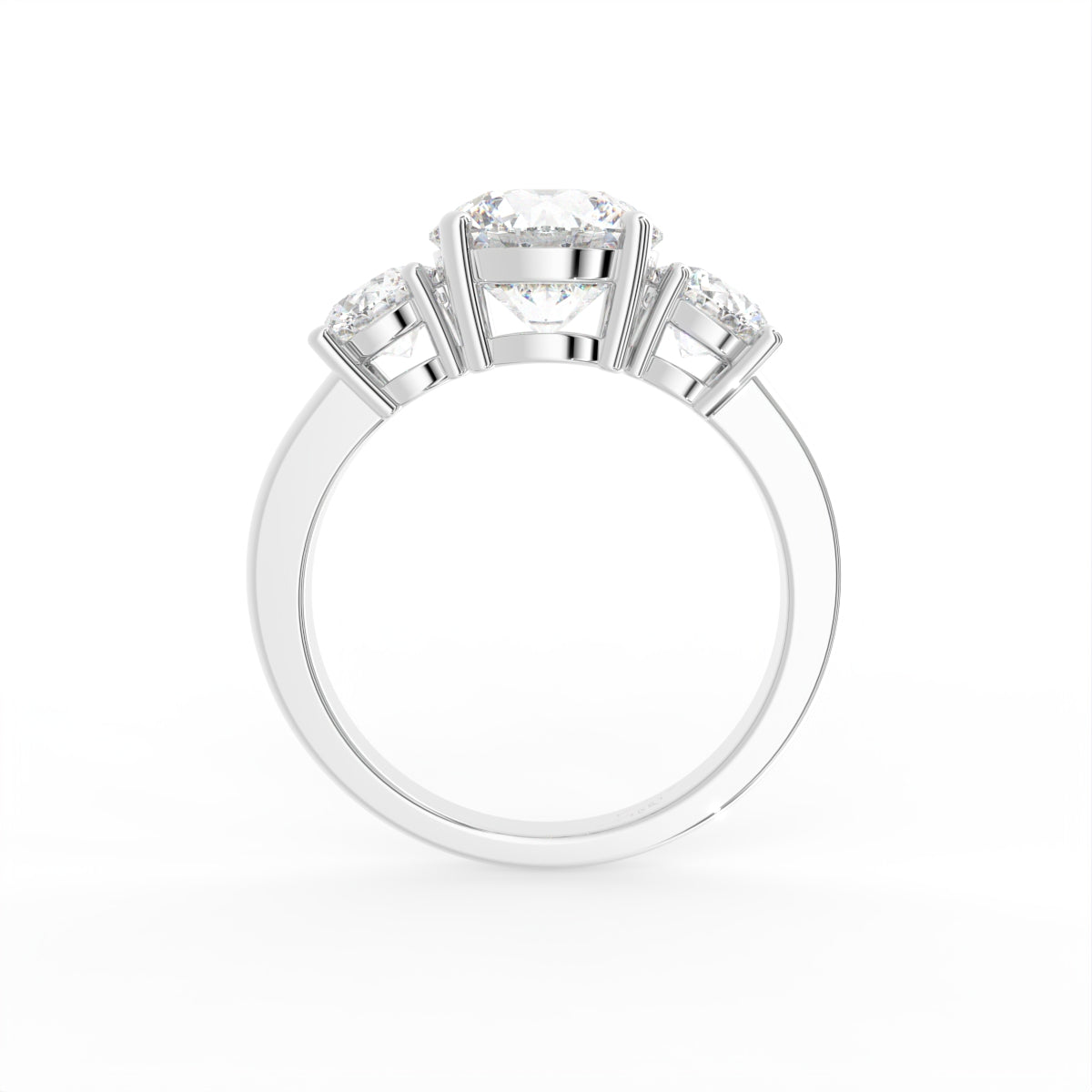 18K Trilogy Round Diamond Engagement Ring — SIDE