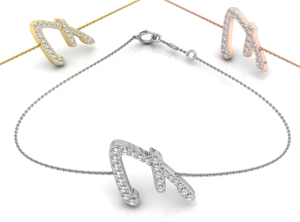 18K Rose Gold Alphabet Round Diamond Bracelet — 3 COLOR