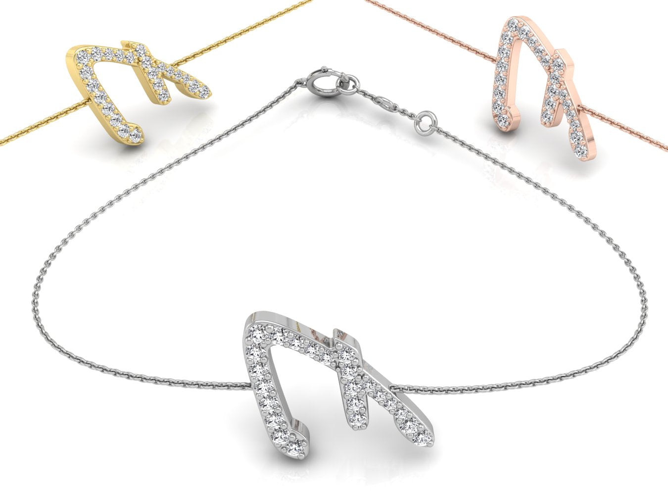 18K Rose Gold Alphabet Round Diamond Bracelet — 3 COLOR
