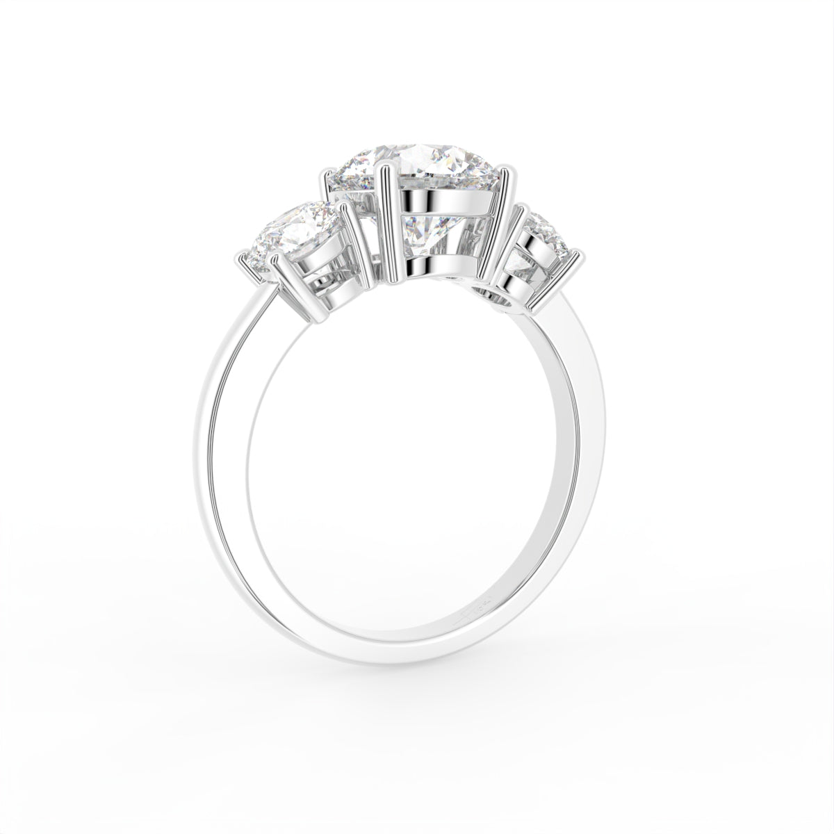 18K Trilogy Round Diamond Engagement Ring — 3D VIEW