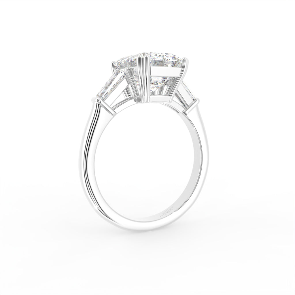 18K Trilogy Emerald-Cut Diamond Ring — 3D VIEW