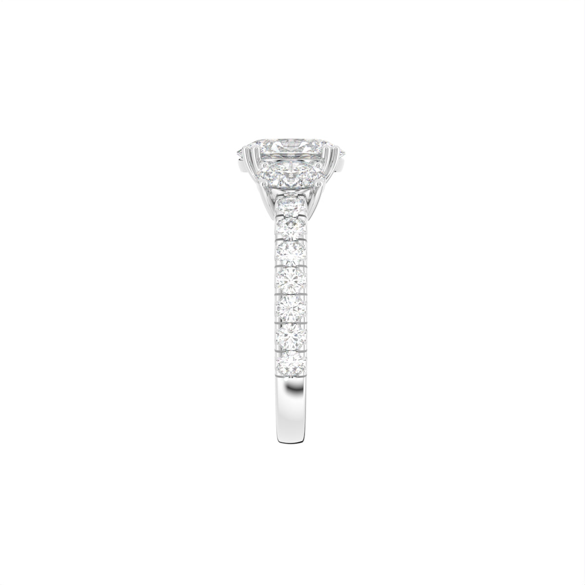 18K Trilogy Oval Diamond Ring — SIDE