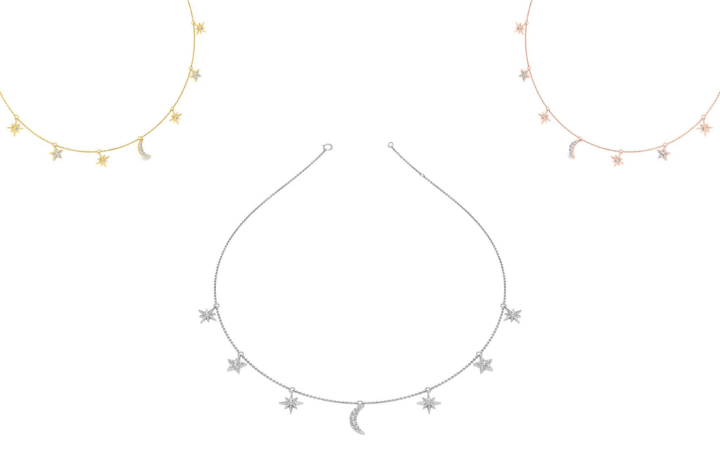18K Square Diamond Station Necklace — 3 COLOR