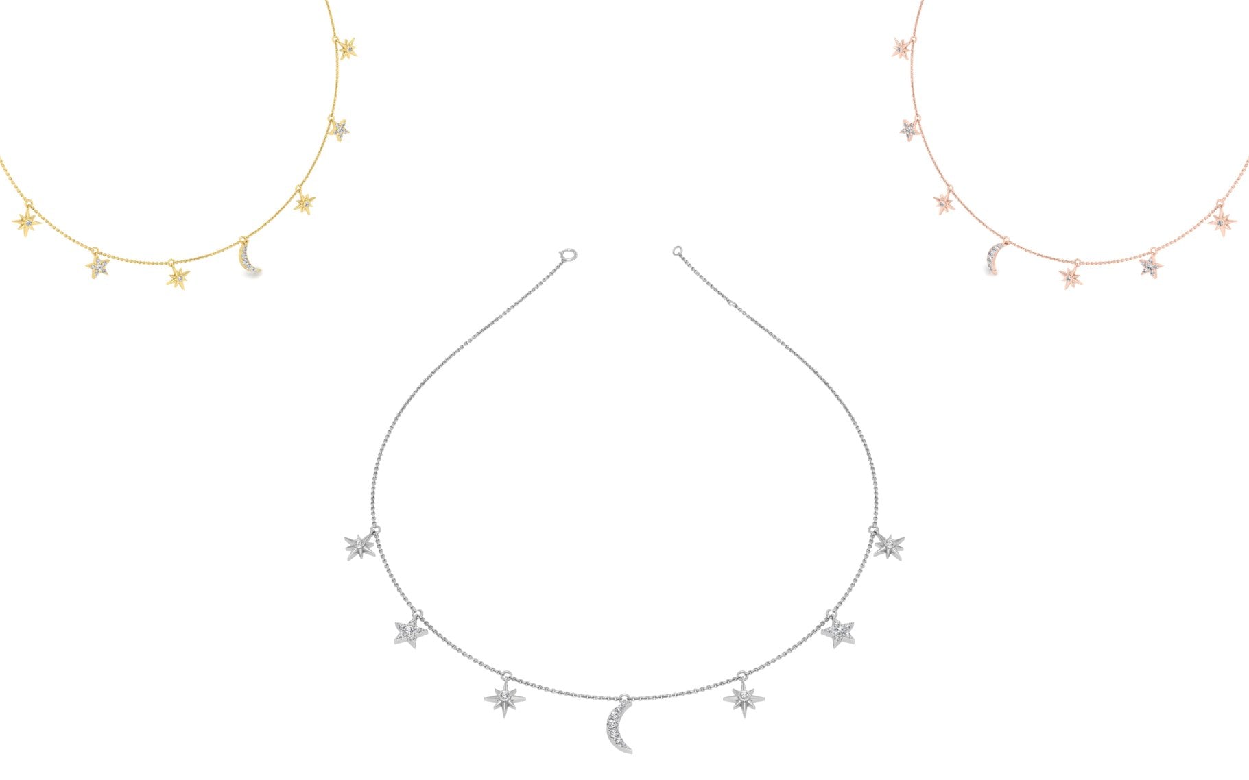 18K Square Diamond Station Necklace — 3 COLOR