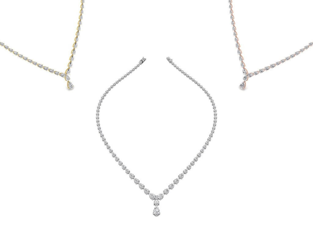 18K Pear Diamond Tennis Necklace — 3 COLOR