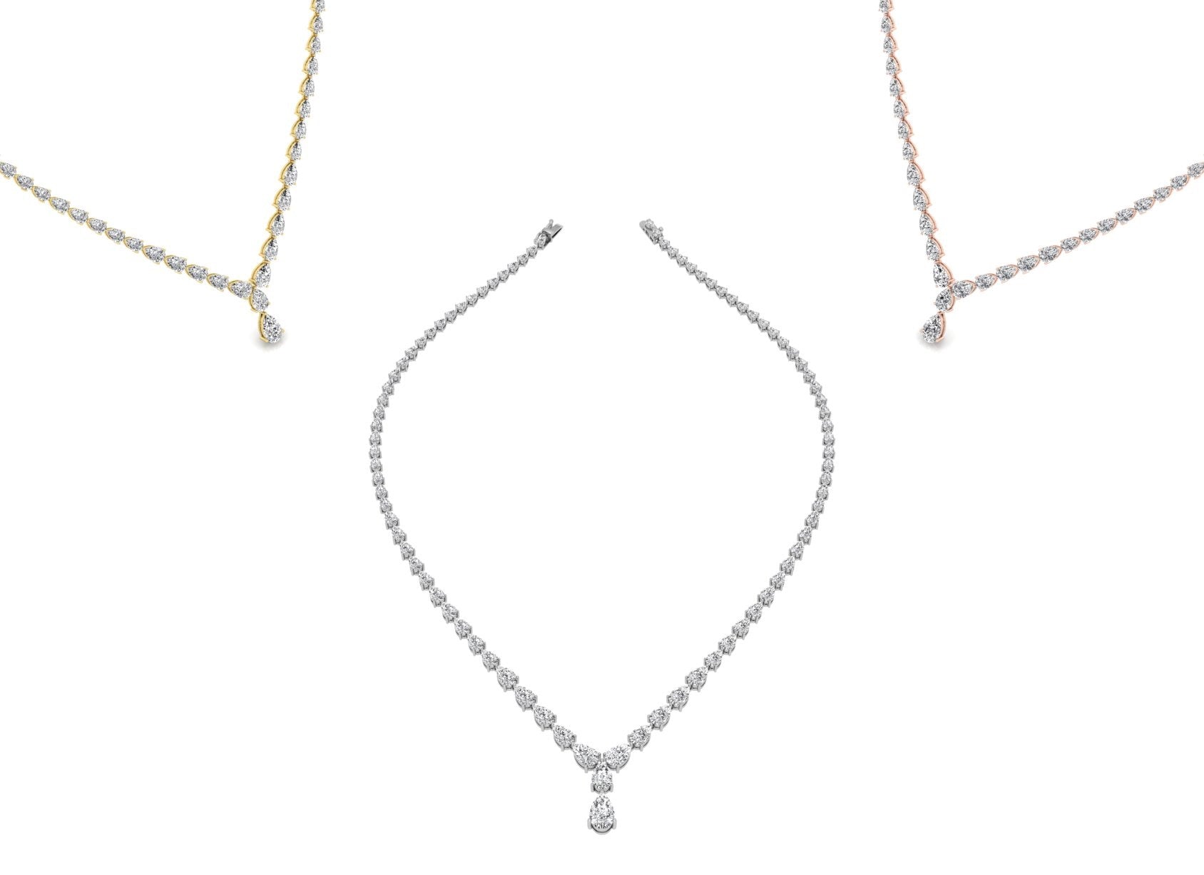 18K Pear Diamond Tennis Necklace — 3 COLOR
