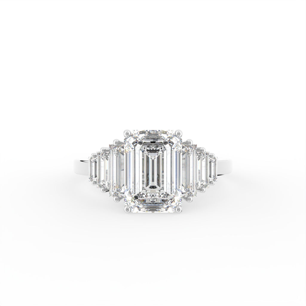 14K Yellow Gold Solitaire Emerald Diamond Ring — TOP