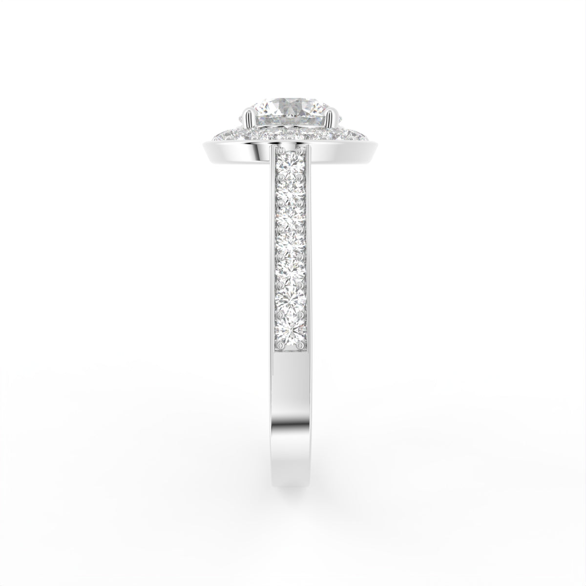18K Halo Round Diamond Engagement Ring — SIDE