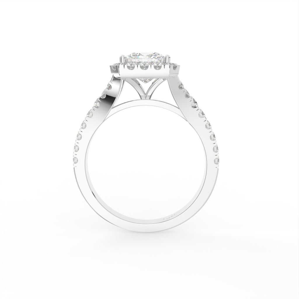 18K Halo Princess Cut Diamond Ring — FRONT