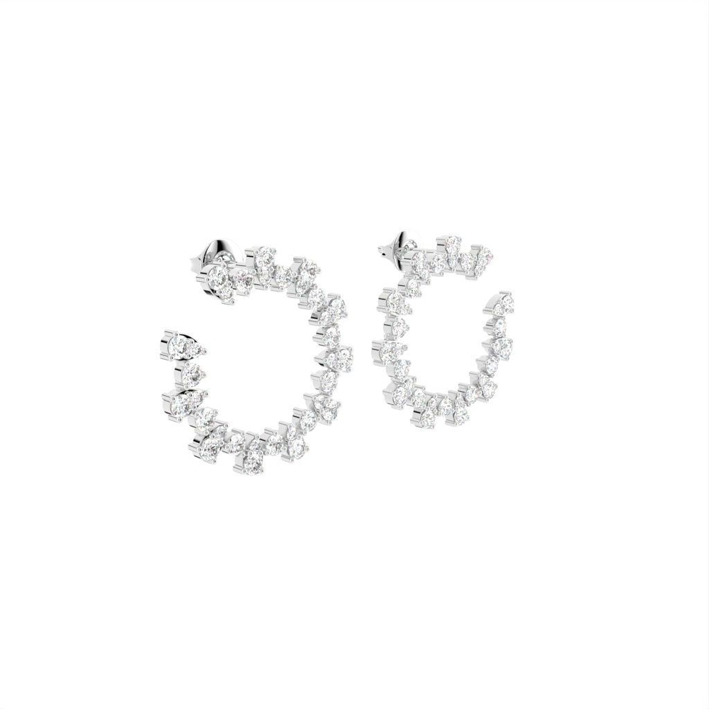 18K Bespoke Pear Diamond Hoop Earrings — 3D VIEW