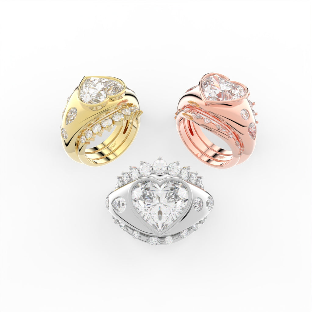 Sterling Silver Heart Diamond Ring — 3 COLOR