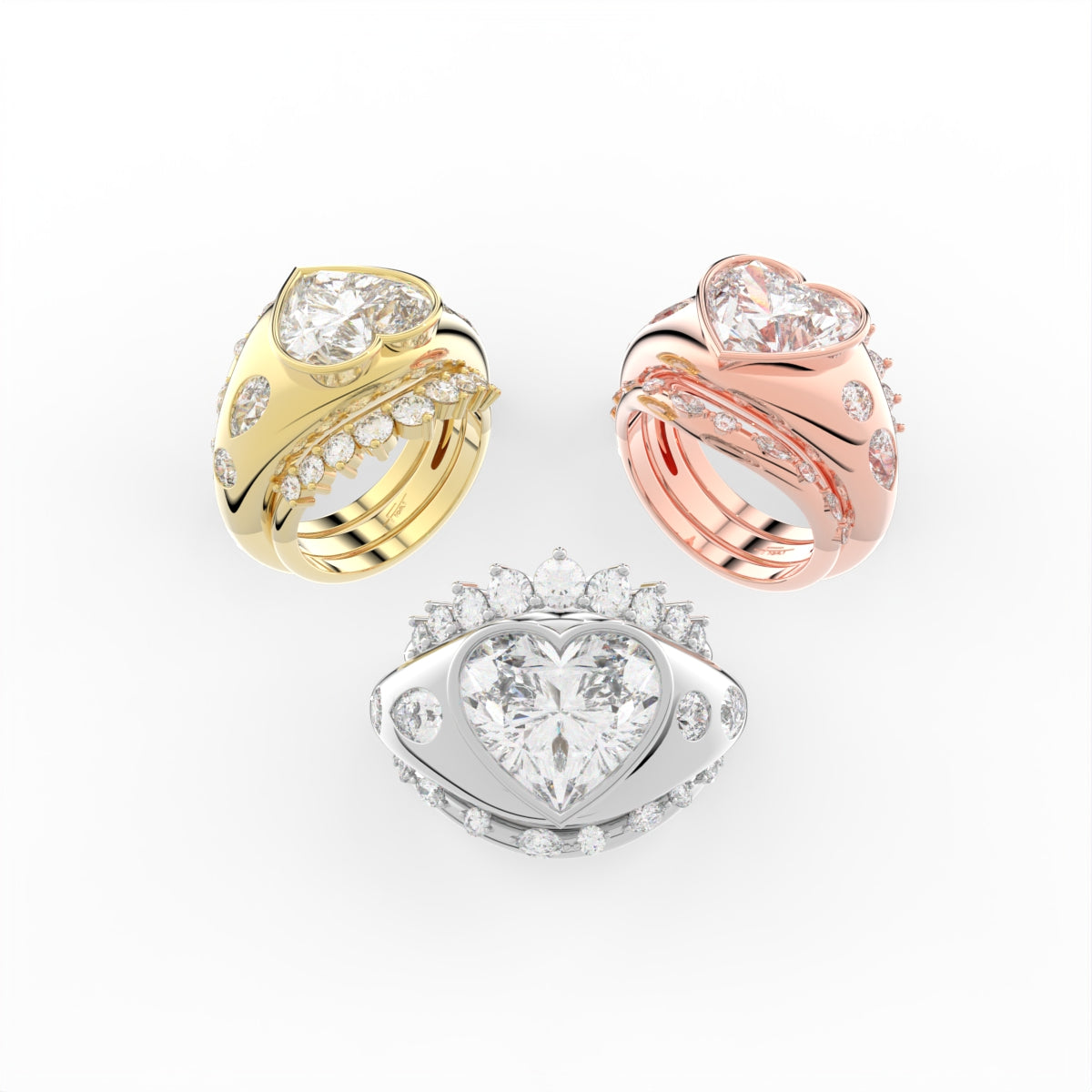 Sterling Silver Heart Diamond Ring — 3 COLOR